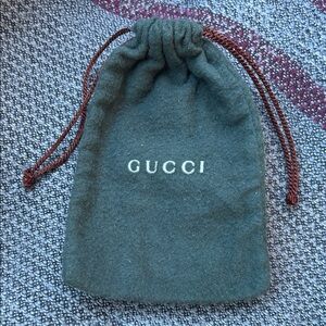Gucci Small Luxury Vintage Green Flannel WBrown Draw Strings Storage Pouch